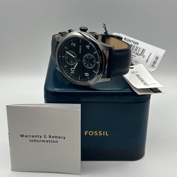 Fossil Bennett BQM7089 Mens 45mm Black Dial Black Leather Multifunction Quartz - Picture 13 of 17